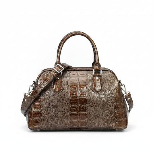 Bronze Metallic Croc-Embossed Luxury Pet Carrier Bag