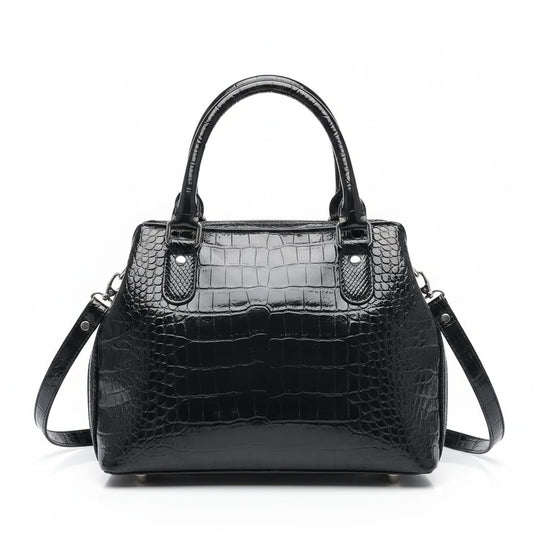 Black Patent Croc-Embossed Luxury Pet Carrier Bag