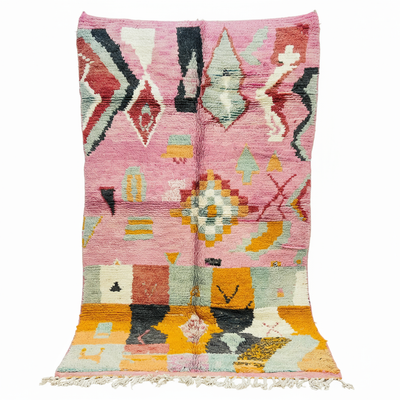 Pink geometric rug with background removed