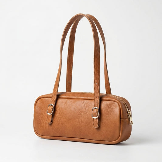 Mini Boston Bag – Tan Genuine Leather