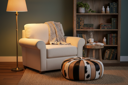 Pouf in a reading nook