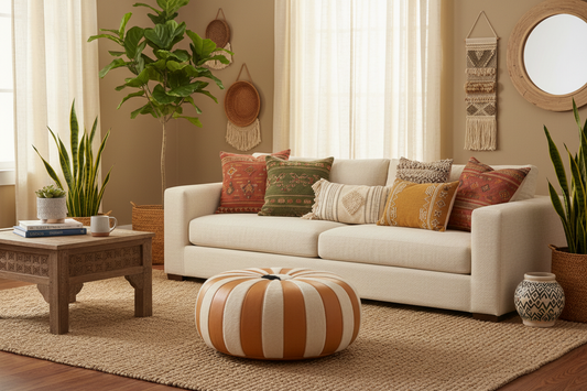 Pouf in a styled living room