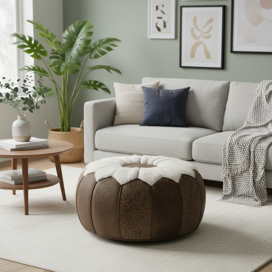 Best Moroccan Leather Poufs for Living Rooms | ARTISANAHOUSE