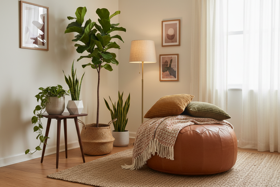 How to Decorate Around a Leather Pouf