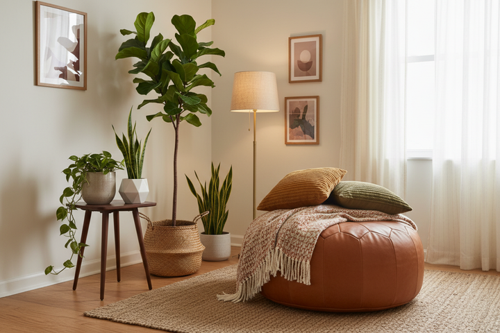 How to Decorate Around a Leather Pouf