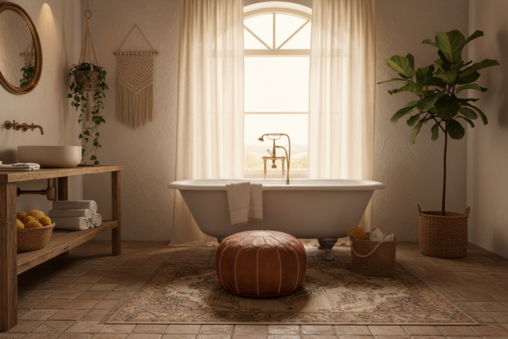 Moroccan Pouf in a Boho Bathroom: Can It Work?