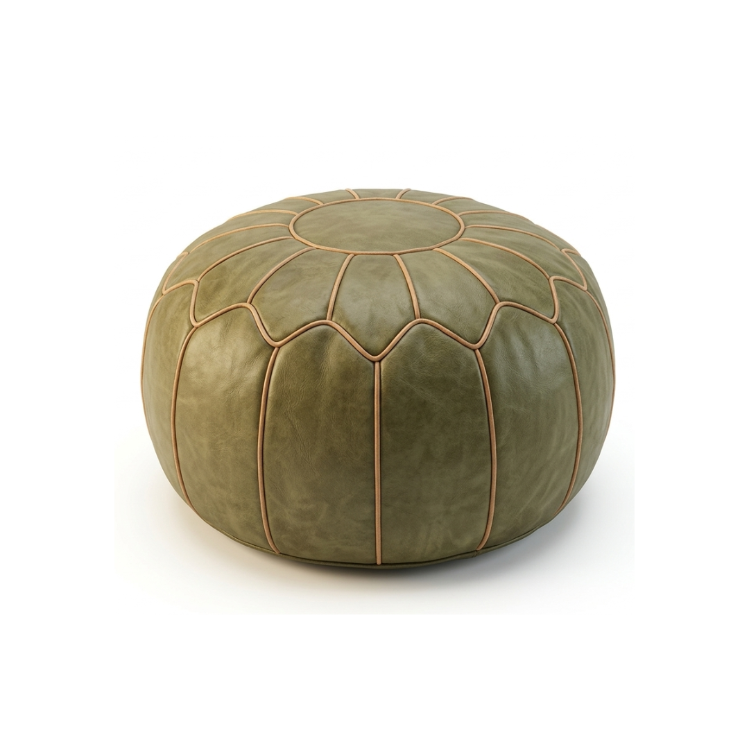 Moroccan Leather Pouf – Flat Seam Minimalist Form