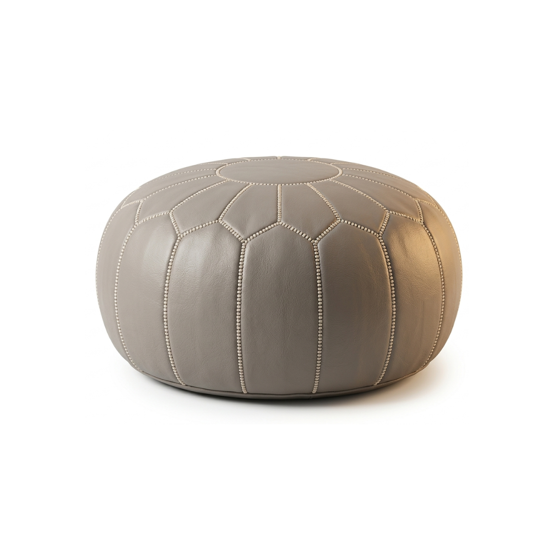 Moroccan Leather Pouf – Petal Stitch Crown