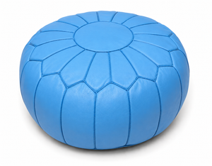 Moroccan Leather Pouf – Sky Blue | Handmade in Marrakech