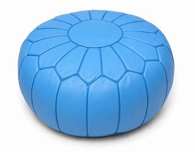 Moroccan Leather Pouf – Sky Blue | Handmade in Marrakech
