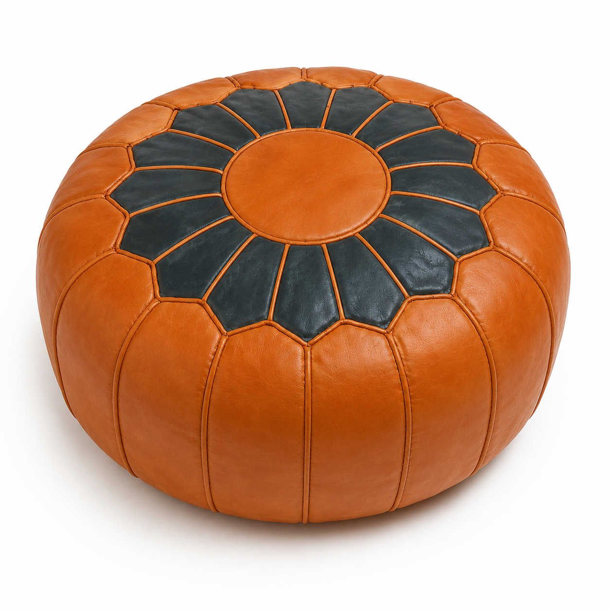 Pouf in pelle marocchina – Cuciture ad anelli concentrici