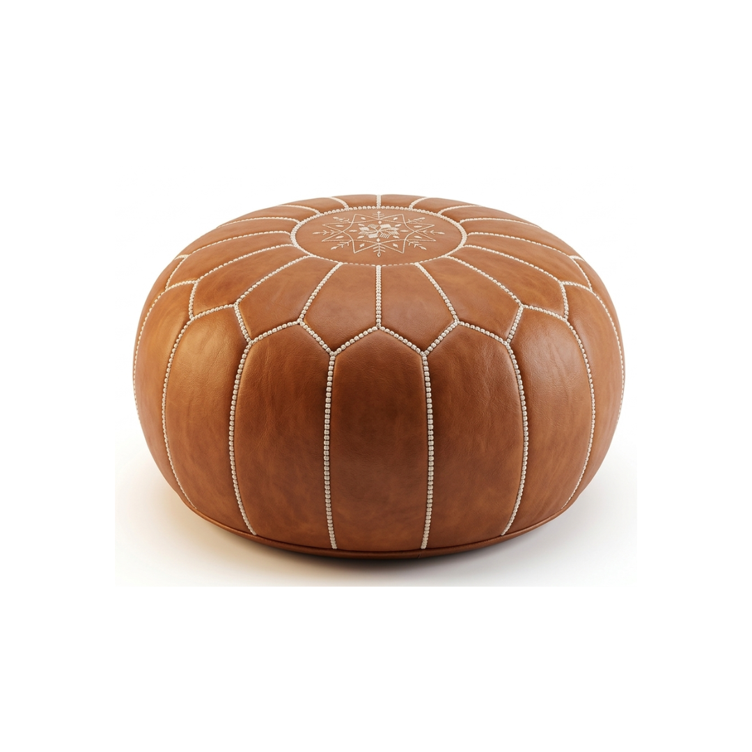 Moroccan Leather Pouf – Saddle Stitch Seams