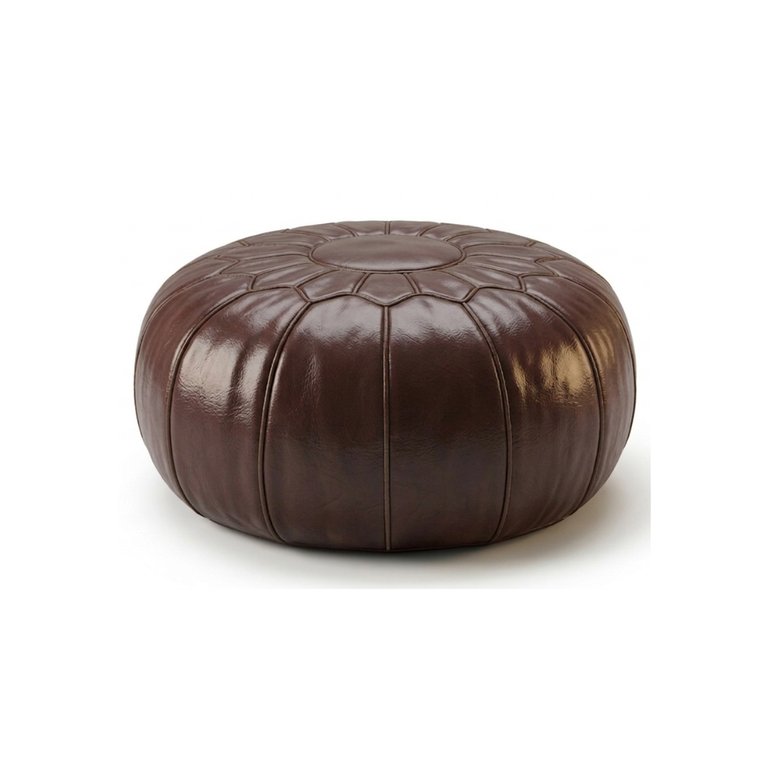 Moroccan Leather Pouf – Star Motif Stitching