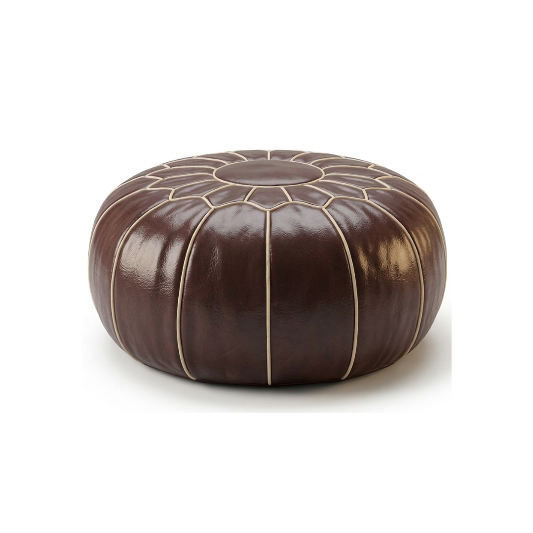 Moroccan Leather Pouf – Lattice Stitch Surface