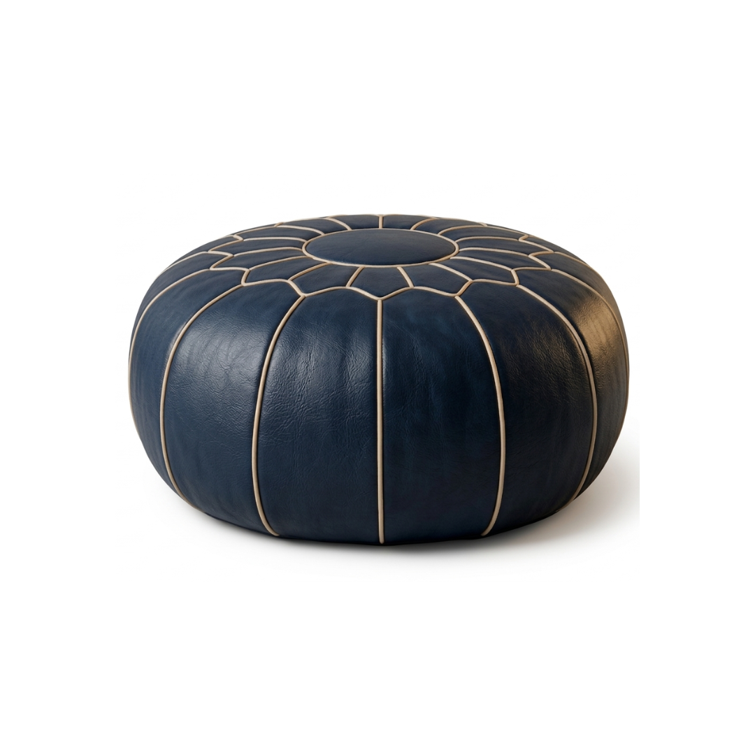 Moroccan Leather Pouf – Tufted Crown Detail