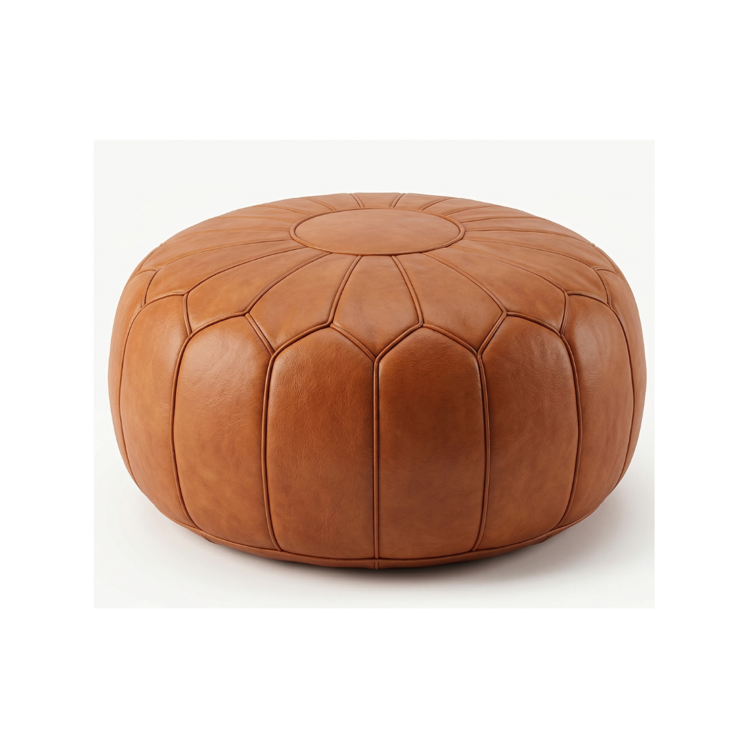 Moroccan Leather Pouf – Ribbed Panel Body