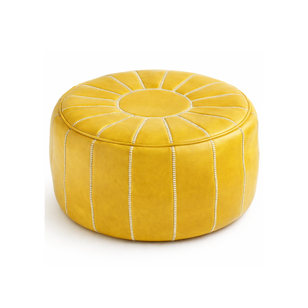 Pouf in pelle marocchina – Corpo con cuciture a zigzag