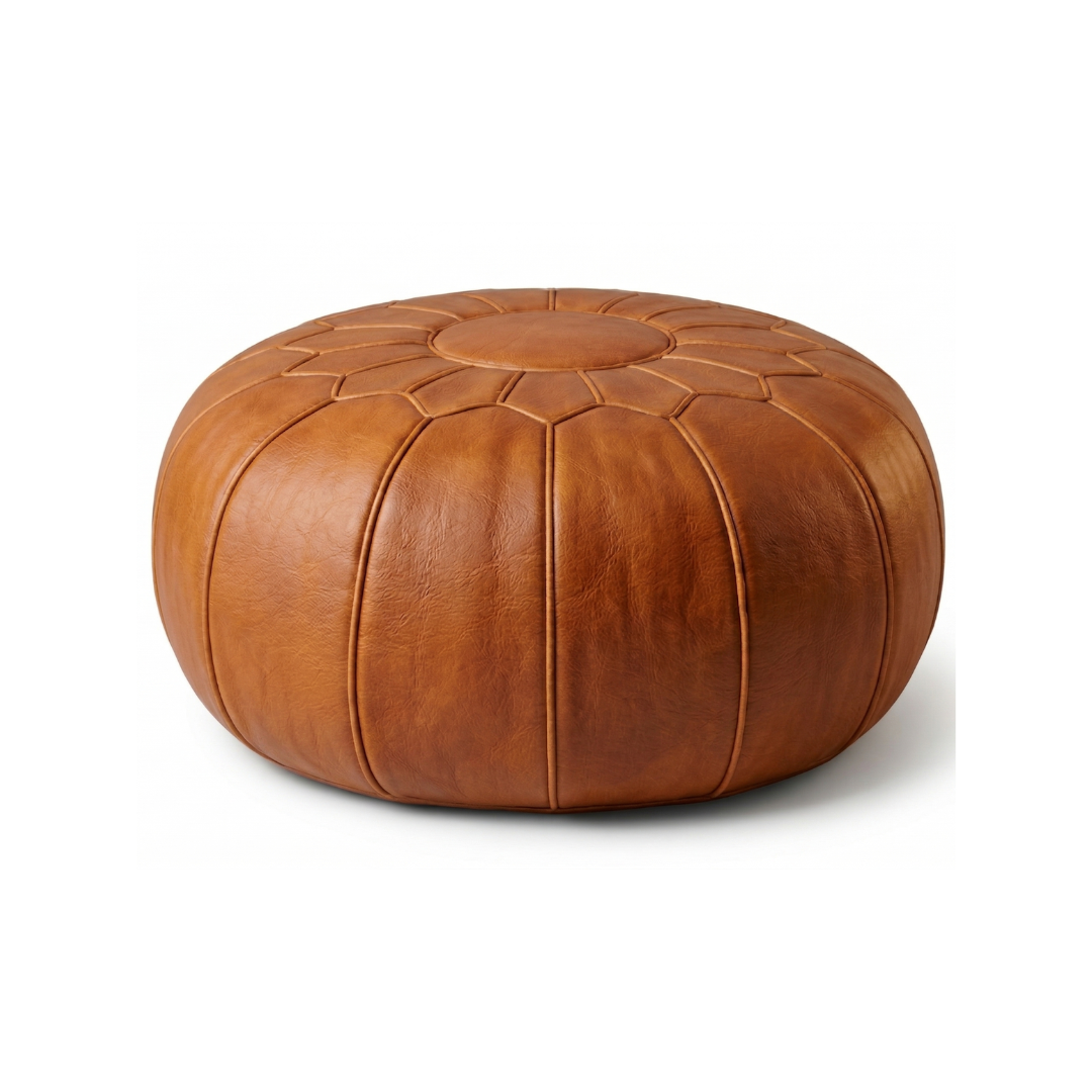 Moroccan Leather Pouf – Feather Stitch Crown