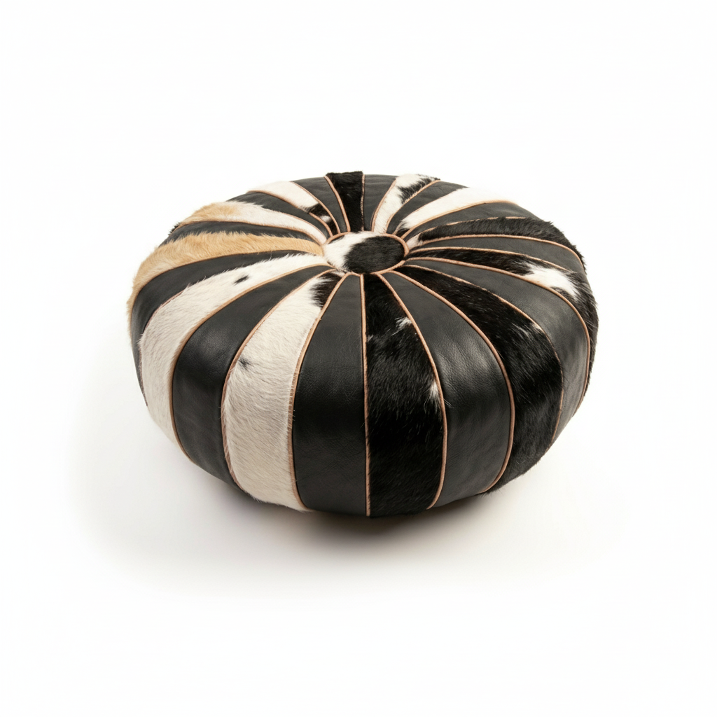 Moroccan Leather Pouf – Medallion Center Motif