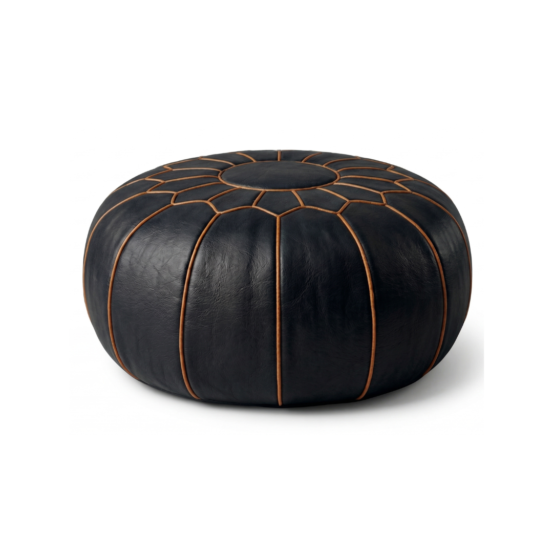 Moroccan Leather Pouf – Chevron Stitch Body