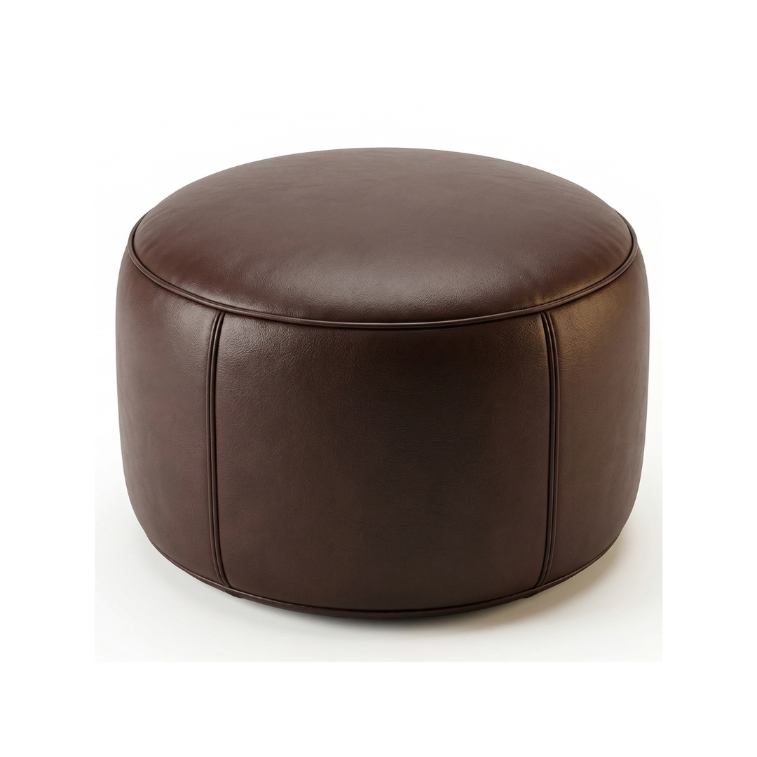 Moroccan Leather Pouf – Geometric Star Inlay