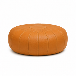 Pouf in pelle marocchina – Cuciture ad anelli concentrici