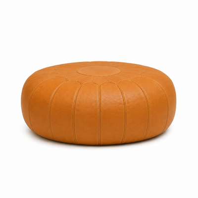 Moroccan Leather Pouf – Cognac | Handmade in Marrakech