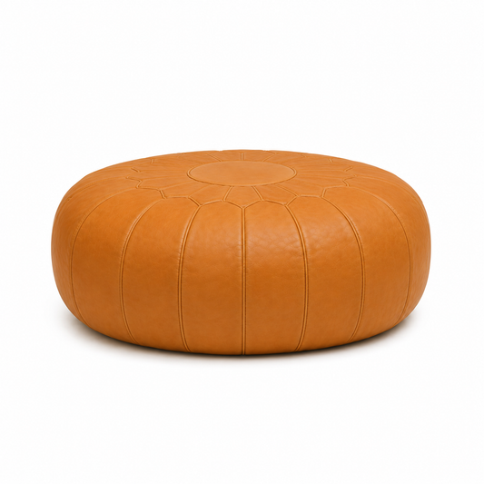Moroccan Leather Pouf – Cognac | Handmade in Marrakech