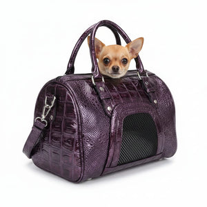 Plum Purple Patent Croc-Embossed Luxury Pet Carrier Bag