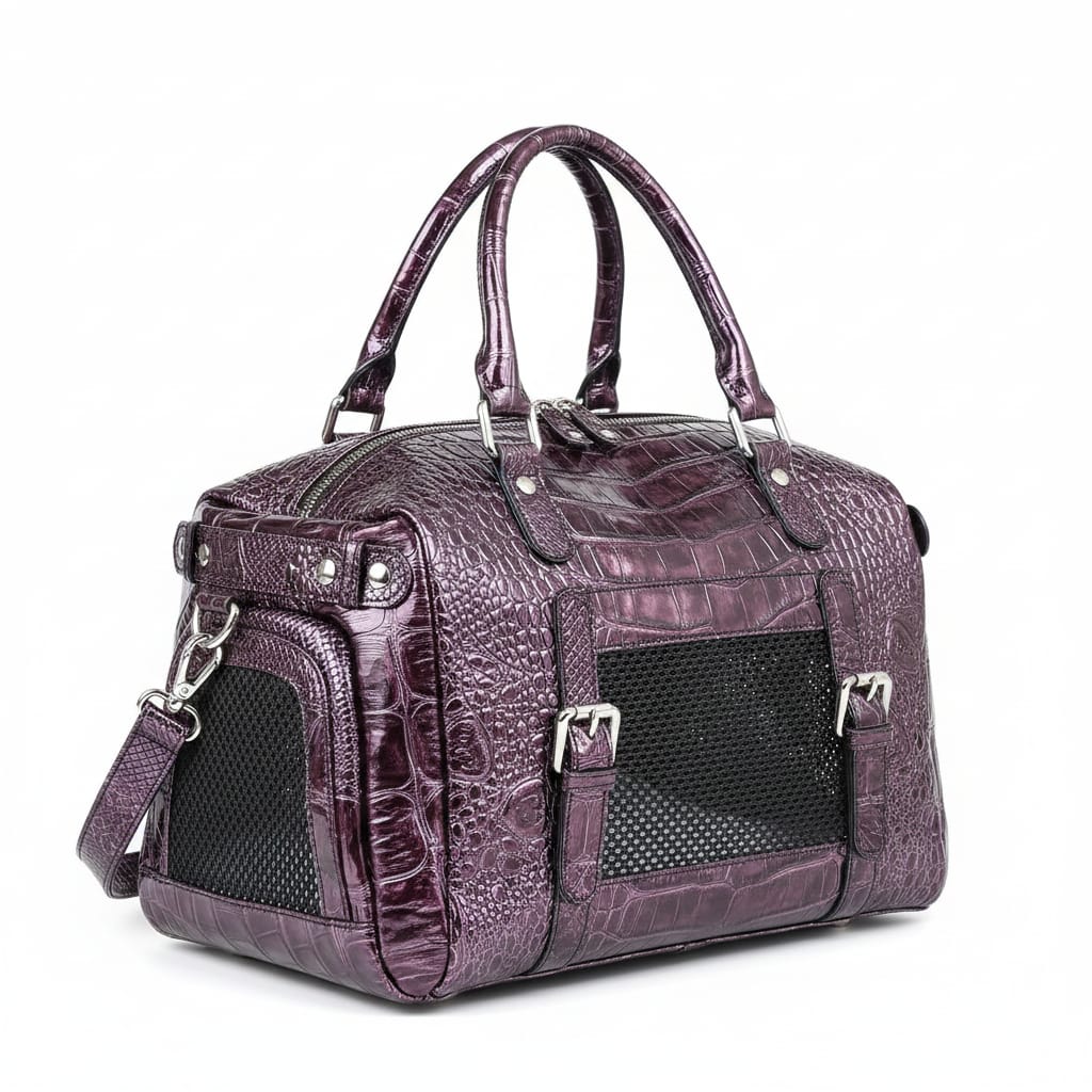 Plum Purple Patent Croc-Embossed Luxury Pet Carrier Bag