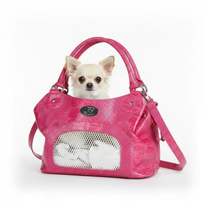 Hot Pink Croc-Embossed Luxury Pet Carrier Bag