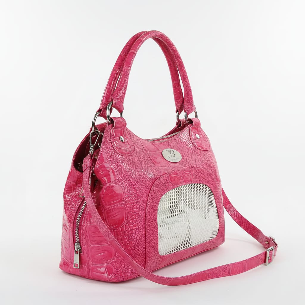 Hot Pink Croc-Embossed Luxury Pet Carrier Bag