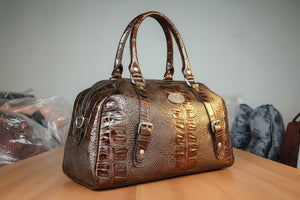 Bronze Metallic Croc-Embossed Luxury Pet Carrier Bag
