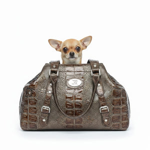 Bronze Metallic Croc-Embossed Luxury Pet Carrier Bag