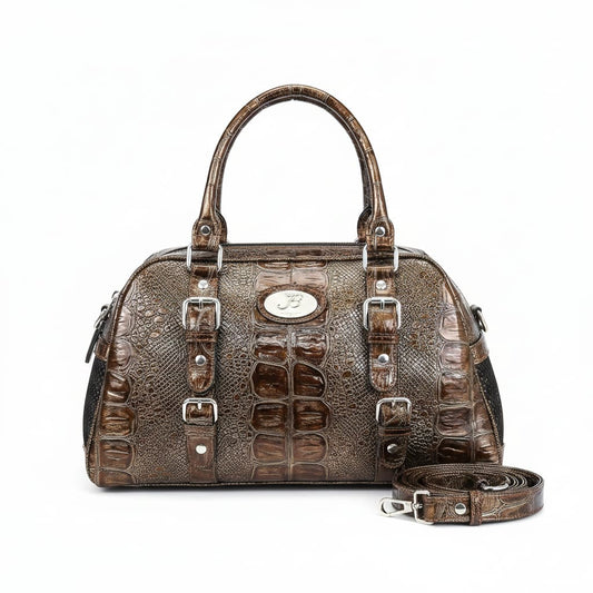 Bronze Metallic Croc-Embossed Luxury Pet Carrier Bag