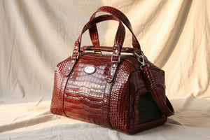 Burgundy Patent Croc-Embossed Luxury Pet Carrier Bag