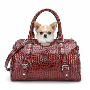 Burgundy Patent Croc-Embossed Luxury Pet Carrier Bag
