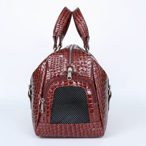 Burgundy Patent Croc-Embossed Luxury Pet Carrier Bag