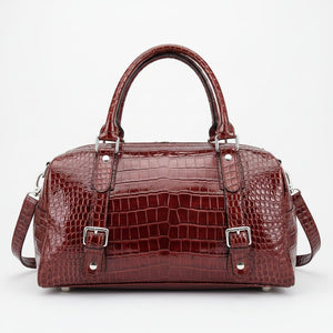 Burgundy Patent Croc-Embossed Luxury Pet Carrier Bag