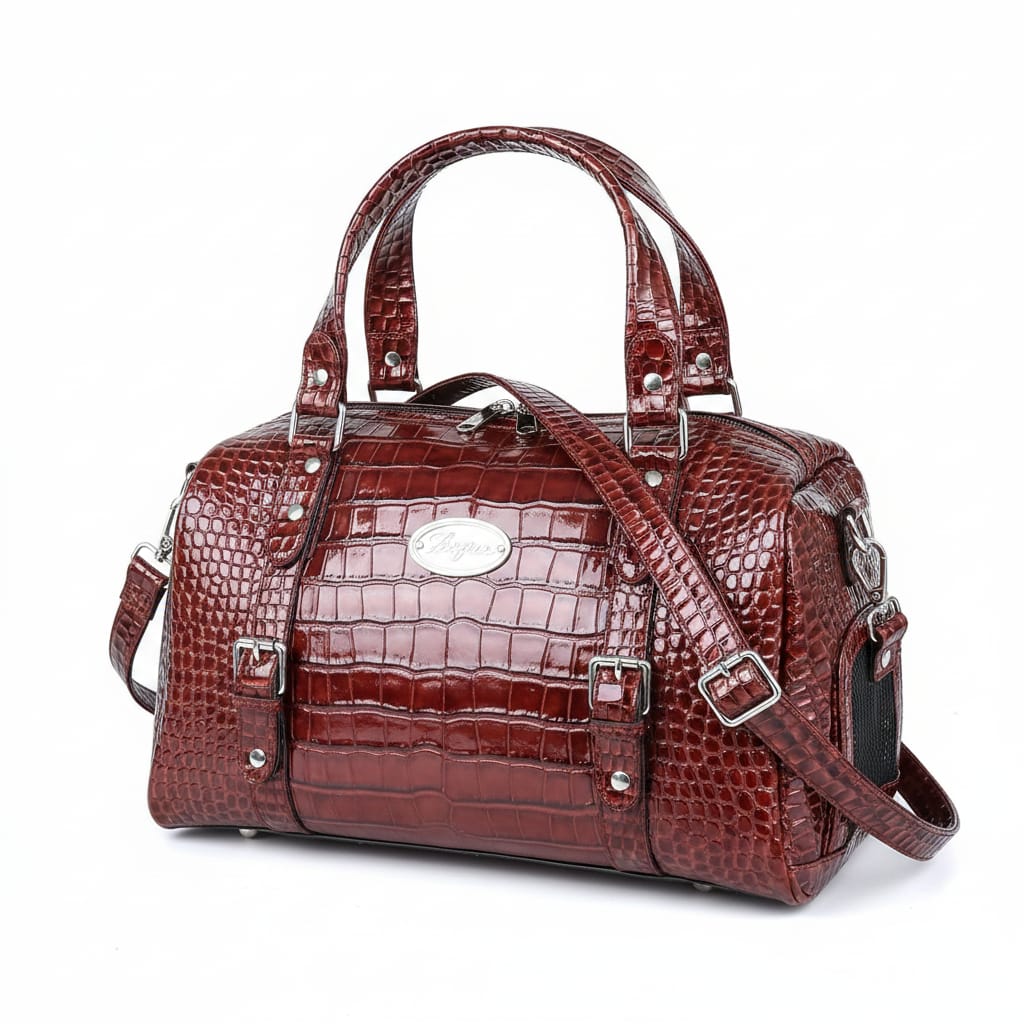 Burgundy Patent Croc-Embossed Luxury Pet Carrier Bag