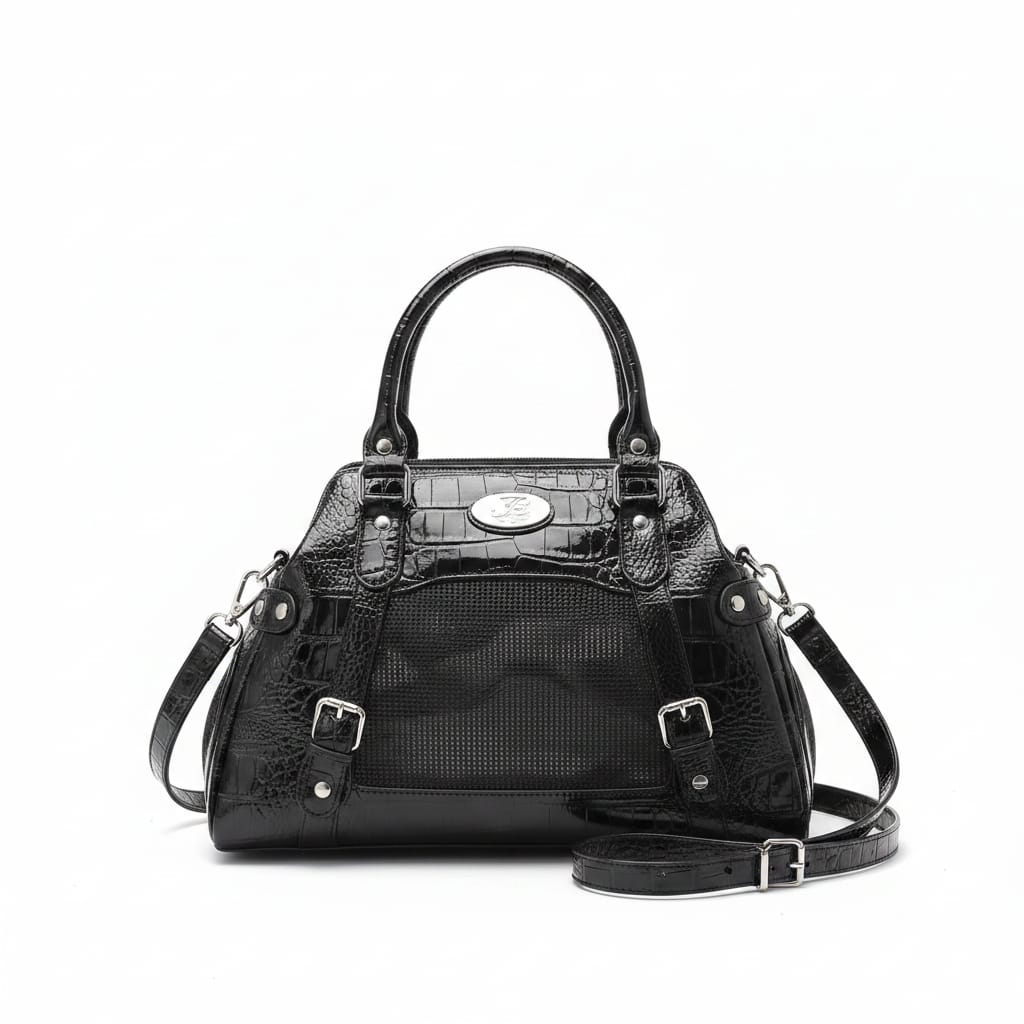 Black Patent Croc-Embossed Luxury Pet Carrier Bag