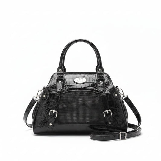 Black Patent Croc-Embossed Luxury Pet Carrier Bag