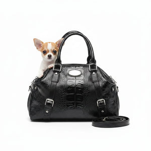 Black Patent Croc-Embossed Luxury Pet Carrier Bag