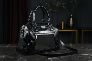 Black Patent Croc-Embossed Luxury Pet Carrier Bag