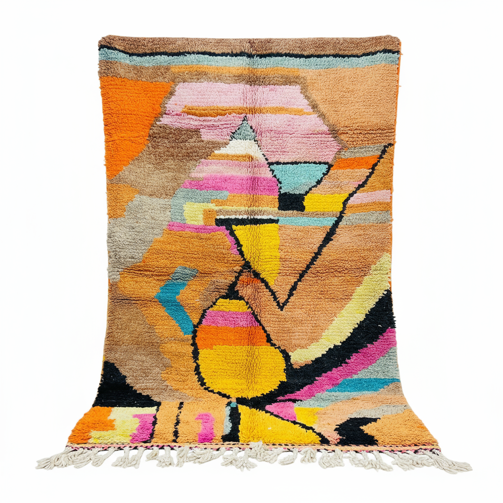 Handwoven Moroccan Abstract Wool Kilim Rug with Expressive Geometric Composition