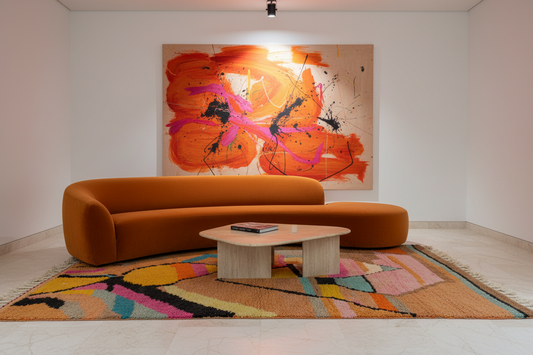 Abstract rug in burnt orange marble gallery