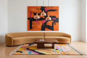 Abstract rug in Poliform camel terrazzo living room