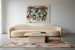 Azilal rug in sculptural organic living room