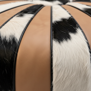 Close-up stitching detail of the pouf