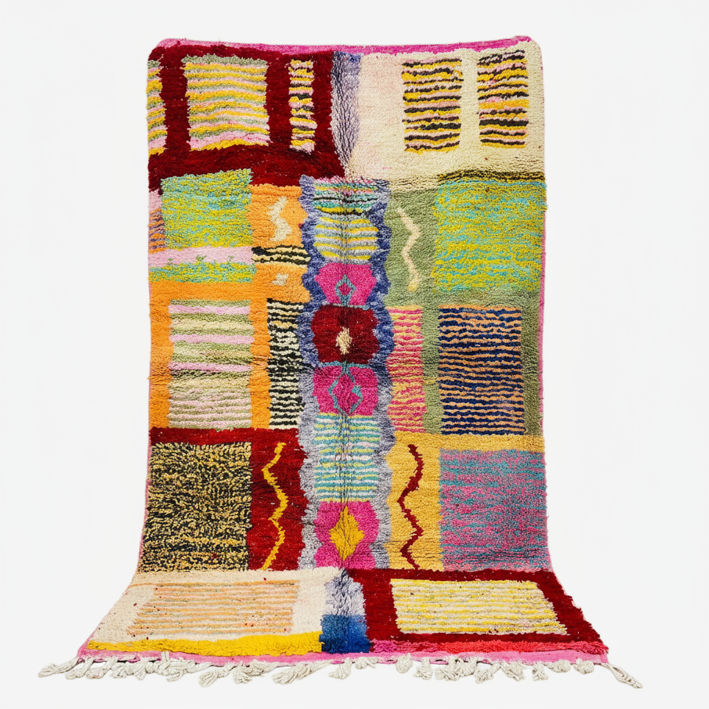 Colorful patchwork rug with background removed